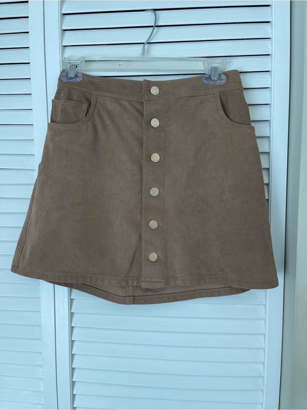 Express Tan Button-Front Mini Skirt